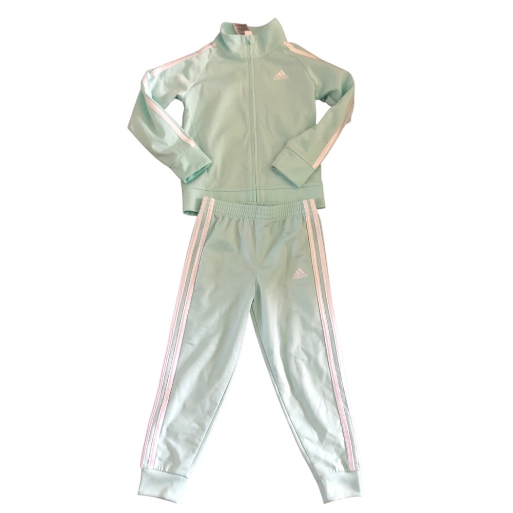 Adidas Aqua Light Blue Girls Athletic Matching Set Tracksuit Size 5